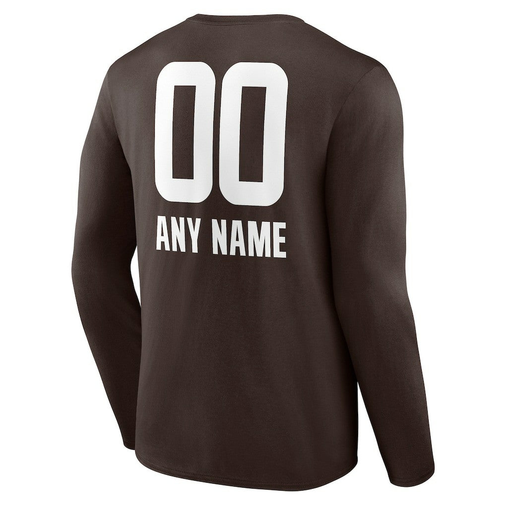 Cleveland Browns Personalized Name & Number Team Wordmark Long Sleeve T-Shirt - Brown T-shirts