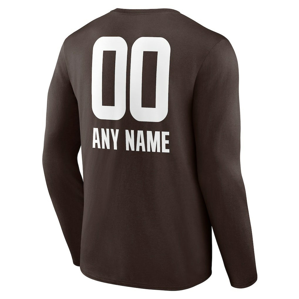 Cleveland Browns Personalized Name & Number Team Wordmark Long Sleeve T-Shirt - Brown T-shirts