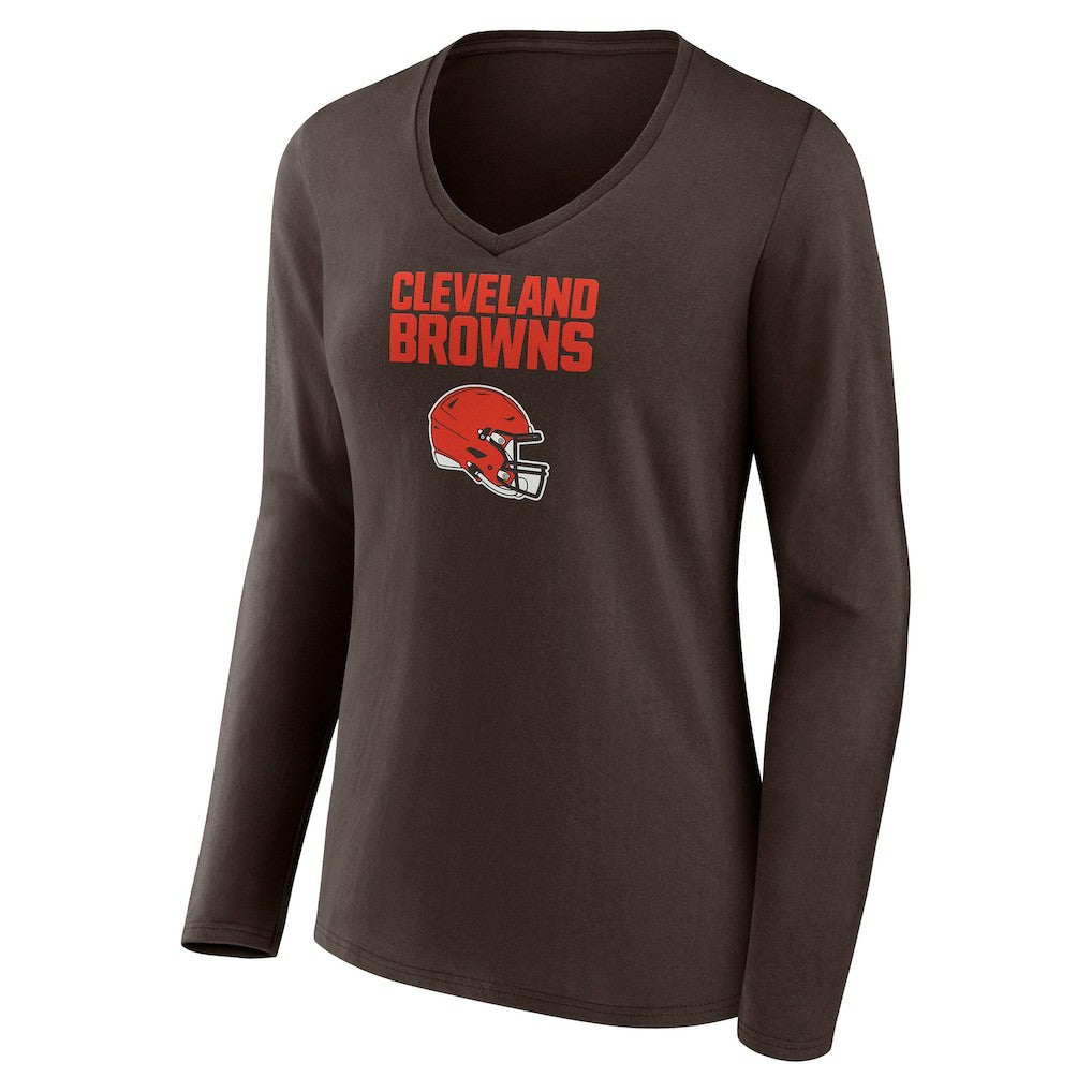 Cleveland Browns Women's Personalized Name & Number Team Wordmark Long Sleeve V-Neck T-Shirt - Brown T-shirts