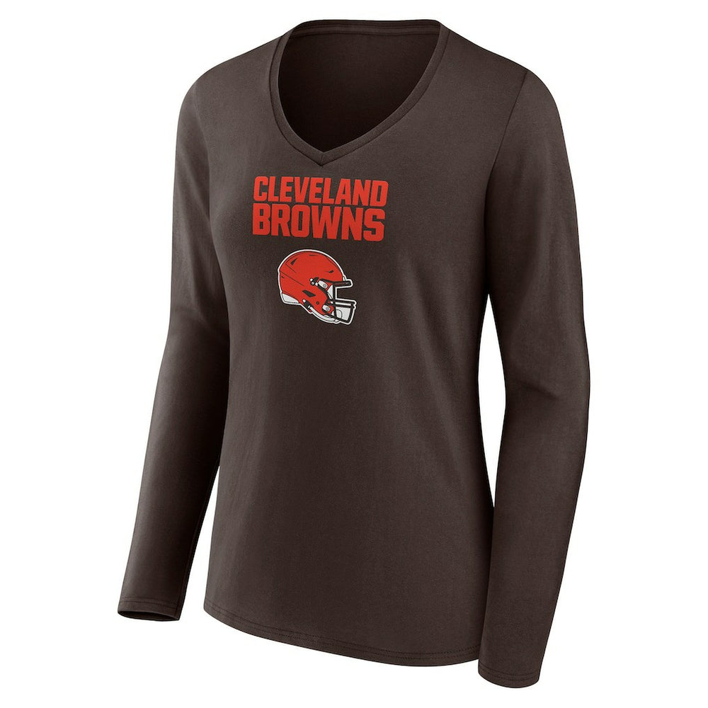 Cleveland Browns Women's Personalized Name & Number Team Wordmark Long Sleeve V-Neck T-Shirt - Brown T-shirts