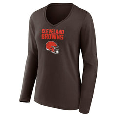 Cleveland Browns Women's Personalized Name & Number Team Wordmark Long Sleeve V-Neck T-Shirt - Brown T-shirts