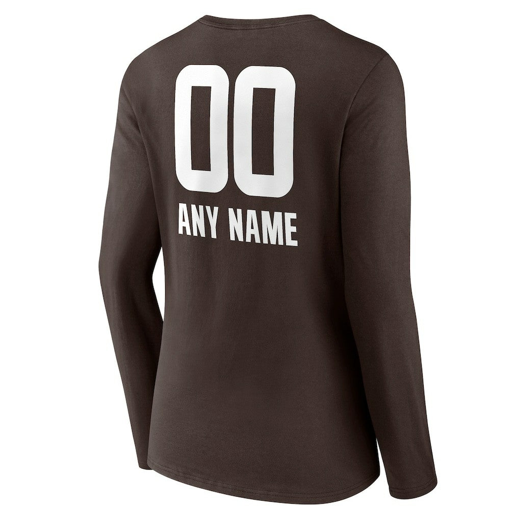 Cleveland Browns Women's Personalized Name & Number Team Wordmark Long Sleeve V-Neck T-Shirt - Brown T-shirts