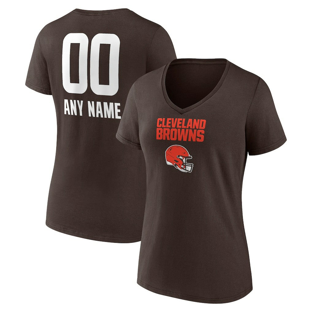 Cleveland Browns Women's Personalized Name & Number Team Wordmark V-Neck T-Shirt - Brown T-shirts