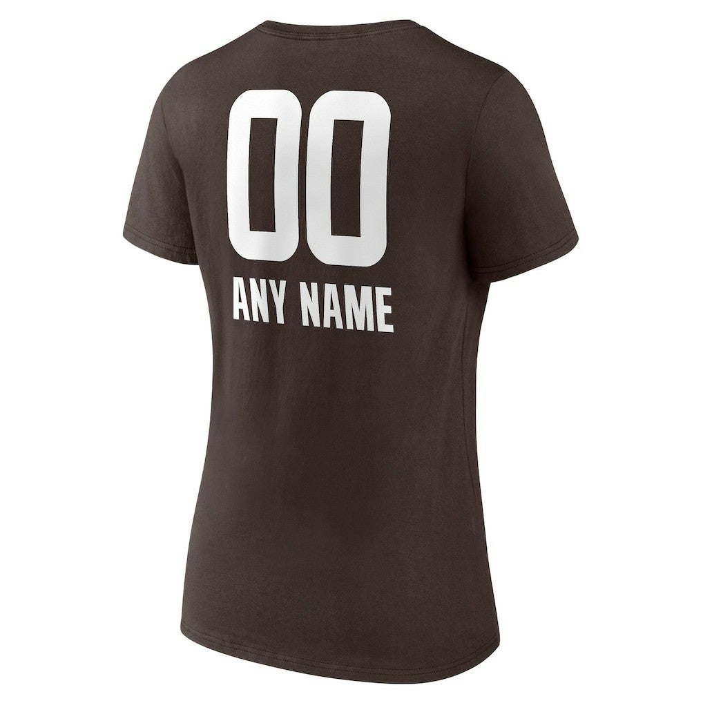 Cleveland Browns Women's Personalized Name & Number Team Wordmark V-Neck T-Shirt - Brown T-shirts