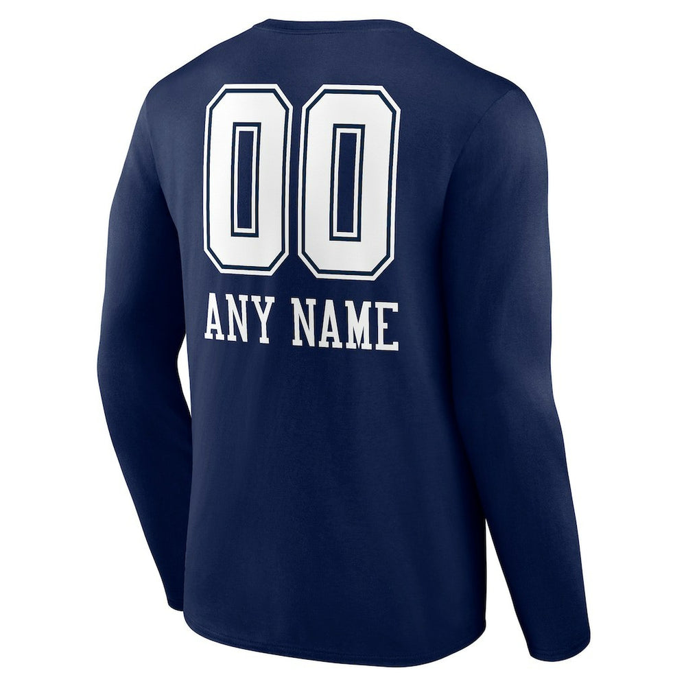 Dallas Cowboys Personalized Name & Number Team Wordmark Long Sleeve T-Shirt - Navy T-shirts