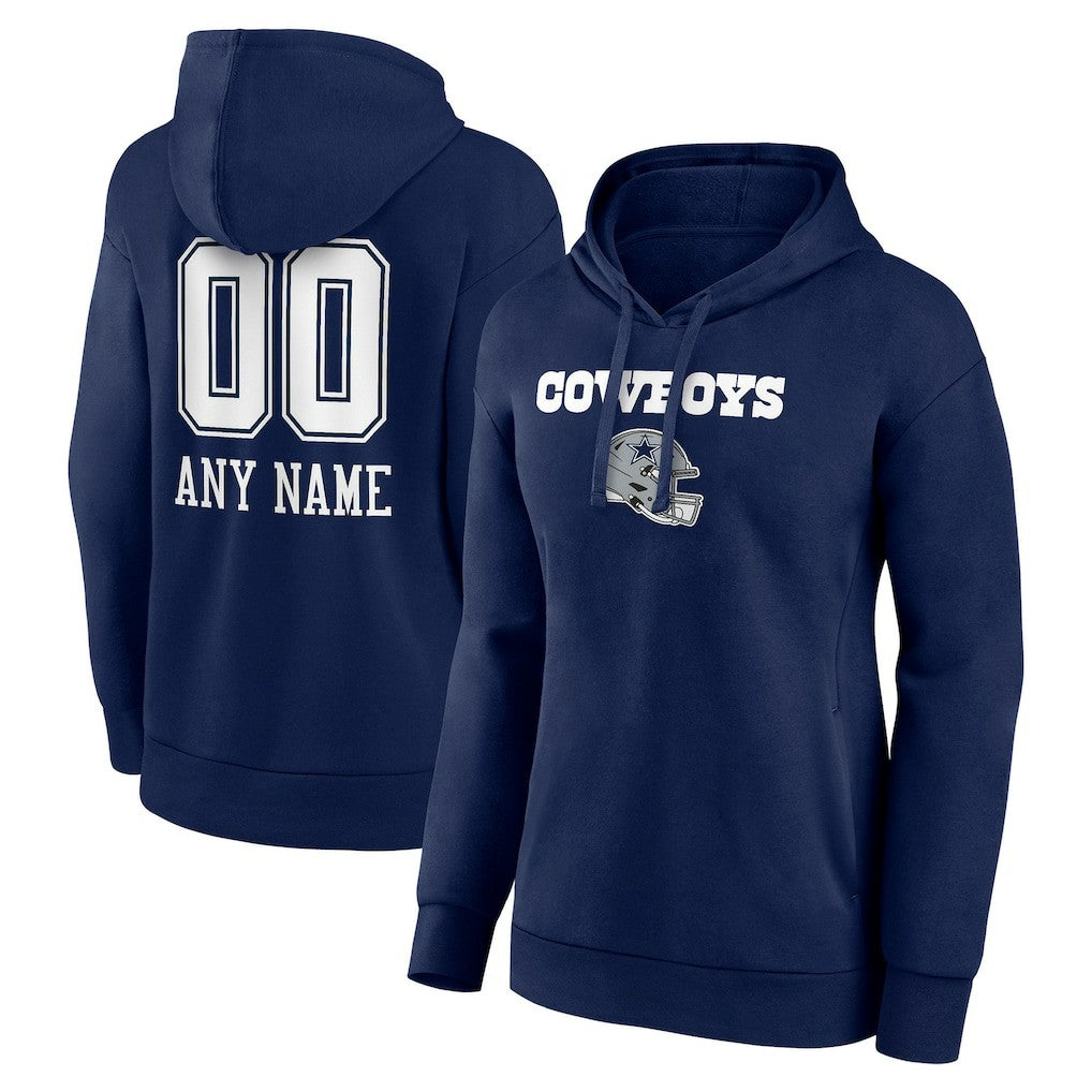 Dallas Cowboys Women's Personalized Name & Number Team Wordmark Pullover Hoodie - Navy Hoodies