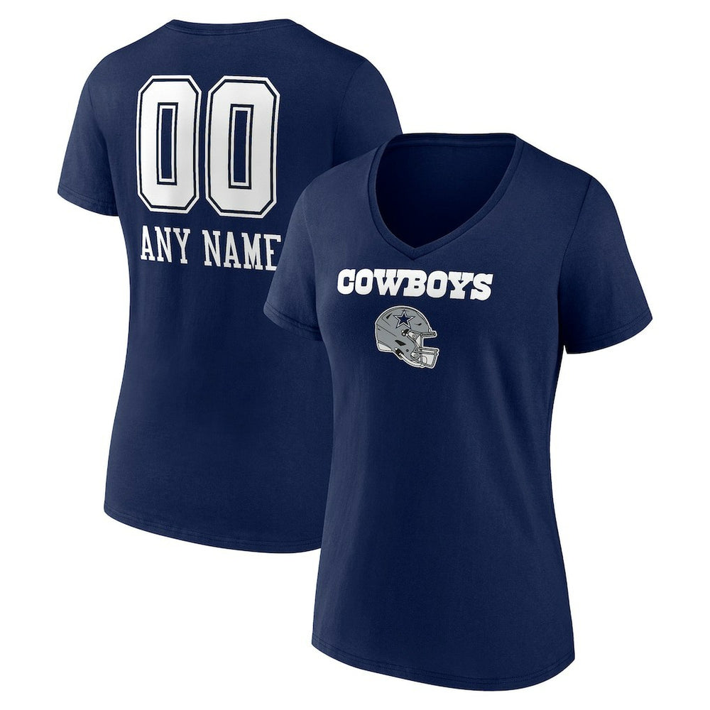Dallas Cowboys Women's Personalized Name & Number Team Wordmark V-Neck T-Shirt - Navy T-shirts