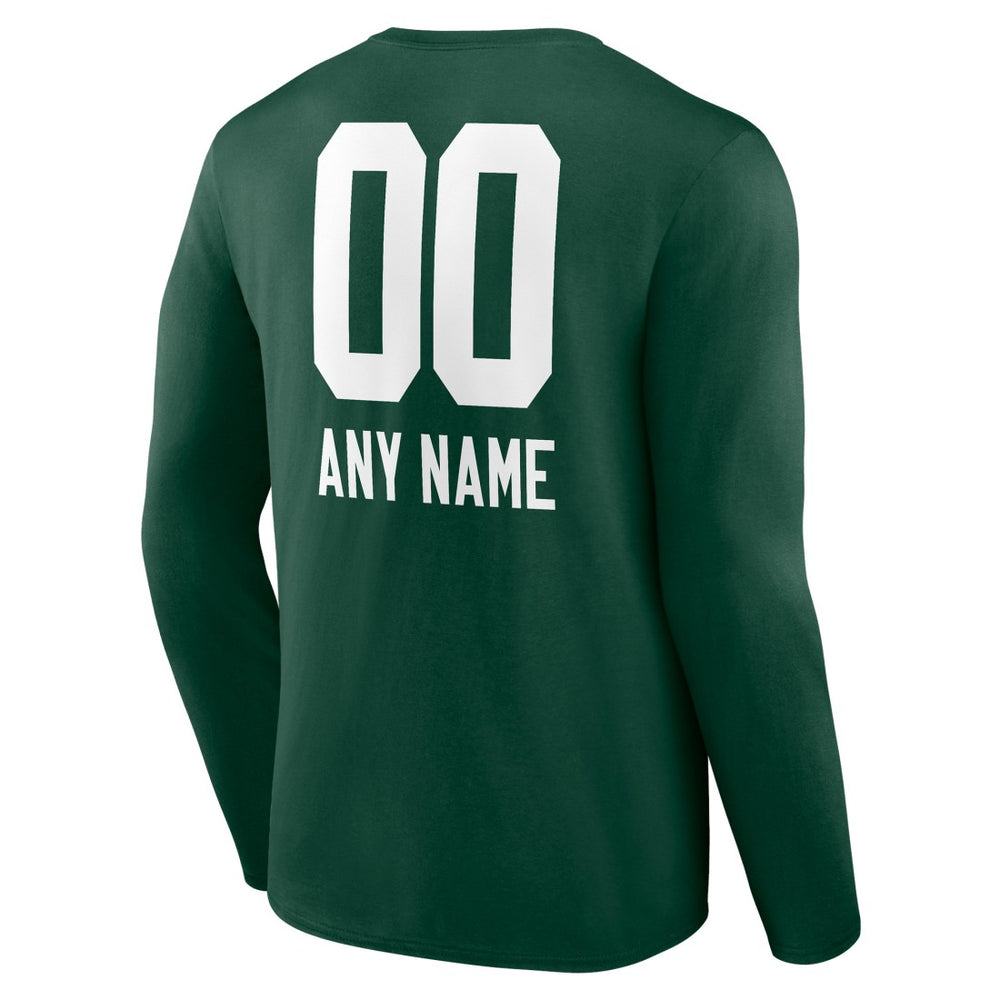 Green Bay Packers Personalized Name & Number Team Wordmark Long Sleeve T-Shirt - Green T-shirts