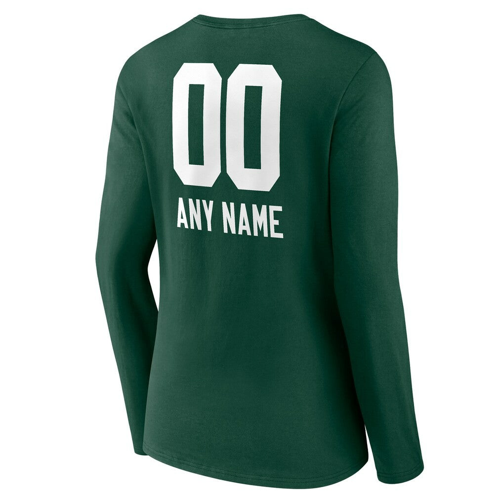 Green Bay Packers Women's Personalized Name & Number Team Wordmark Long Sleeve V-Neck T-Shirt - Green T-shirts
