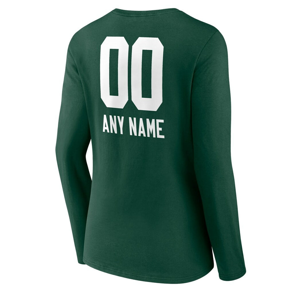 Green Bay Packers Women's Personalized Name & Number Team Wordmark Long Sleeve V-Neck T-Shirt - Green T-shirts