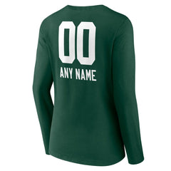 Green Bay Packers Women's Personalized Name & Number Team Wordmark Long Sleeve V-Neck T-Shirt - Green T-shirts