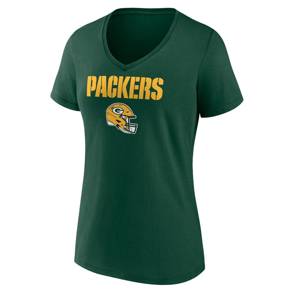 Green Bay Packers Women's Personalized Name & Number Team Wordmark V-Neck T-Shirt - Green T-shirts