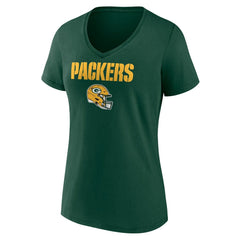 Green Bay Packers Women's Personalized Name & Number Team Wordmark V-Neck T-Shirt - Green T-shirts