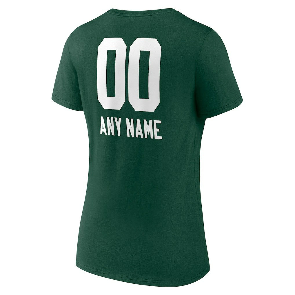 Green Bay Packers Women's Personalized Name & Number Team Wordmark V-Neck T-Shirt - Green T-shirts