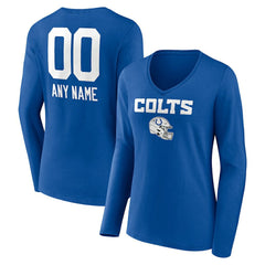 Indianapolis Colts Women's Personalized Name & Number Team Wordmark Long Sleeve V-Neck T-Shirt - Royal T-shirts