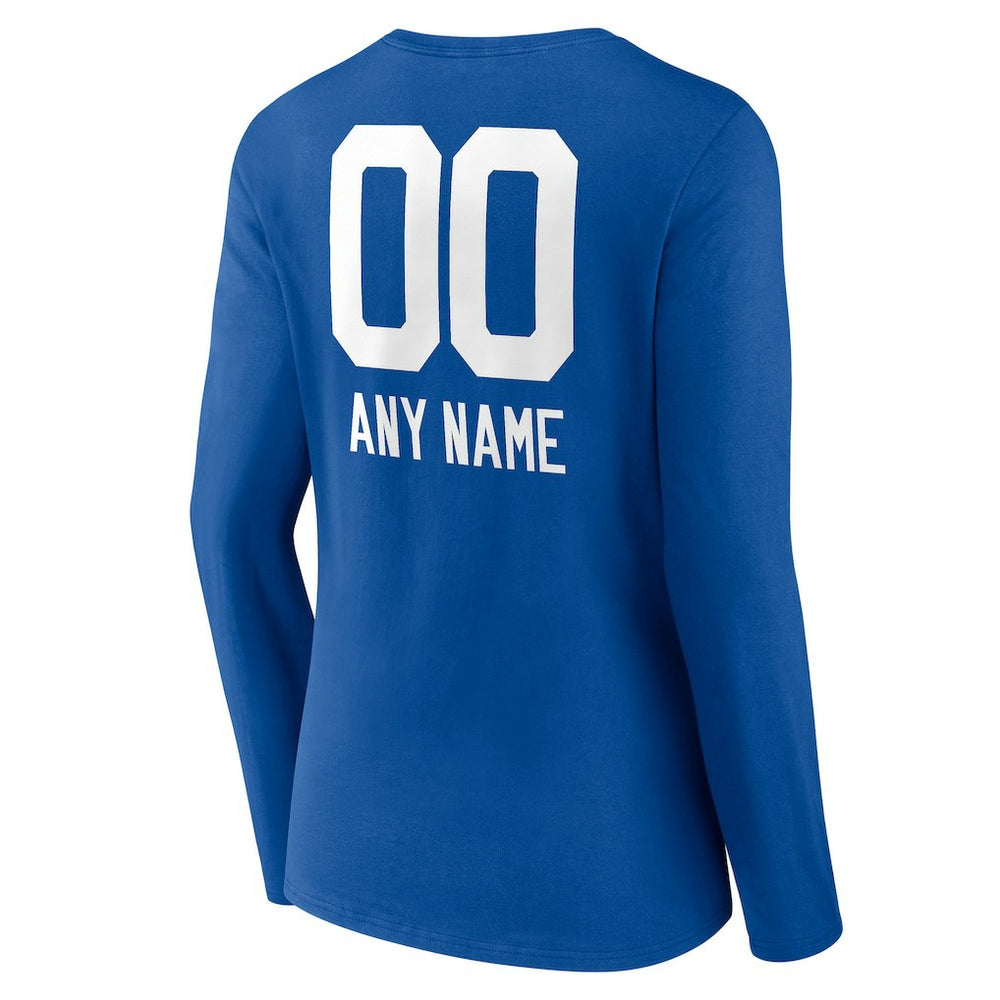 Indianapolis Colts Women's Personalized Name & Number Team Wordmark Long Sleeve V-Neck T-Shirt - Royal T-shirts