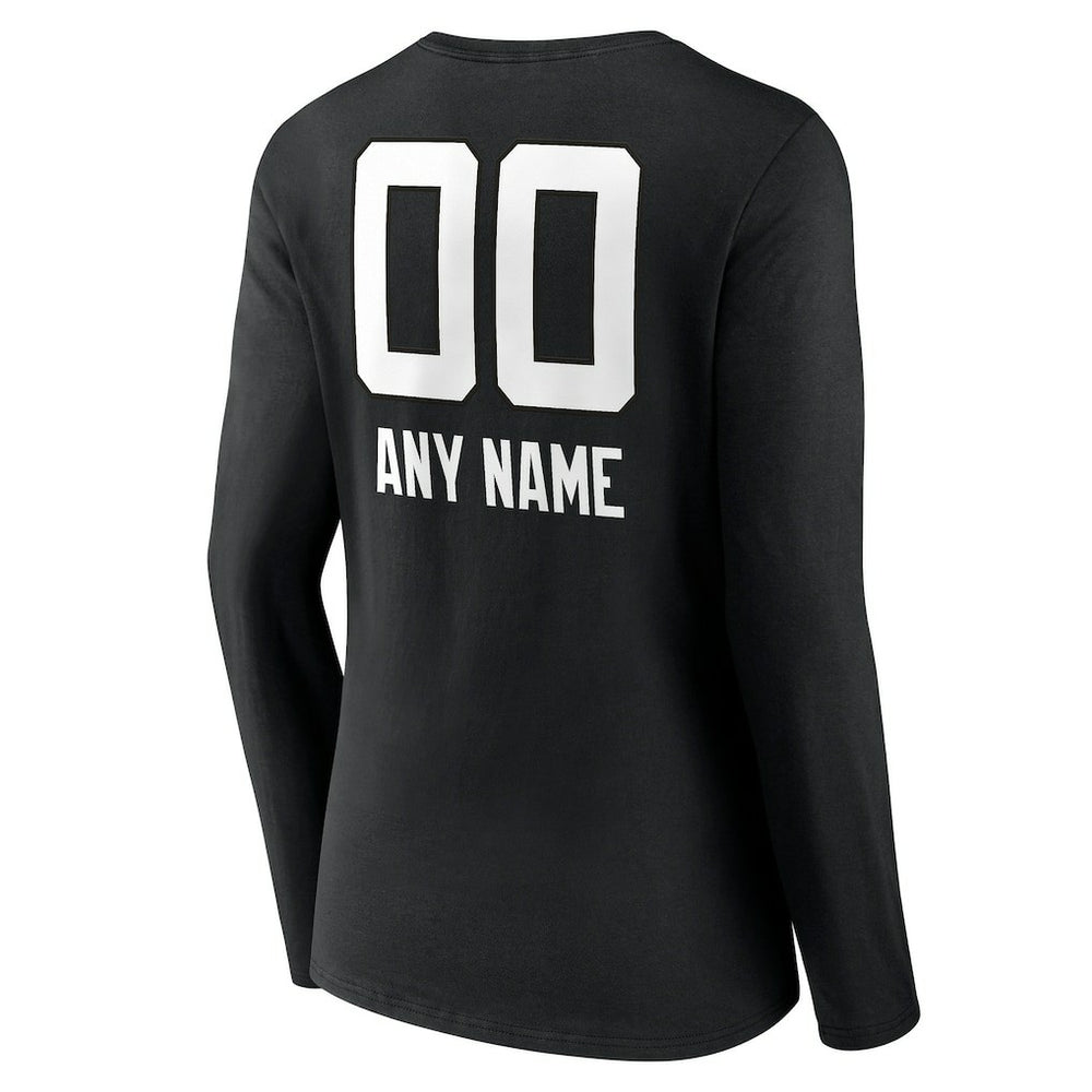 Jacksonville Jaguars Women's Personalized Name & Number Team Wordmark Long Sleeve V-Neck T-Shirt - Black T-shirts