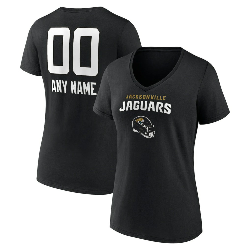 Jacksonville Jaguars Women's Personalized Name & Number Team Wordmark V-Neck T-Shirt - Black T-shirts