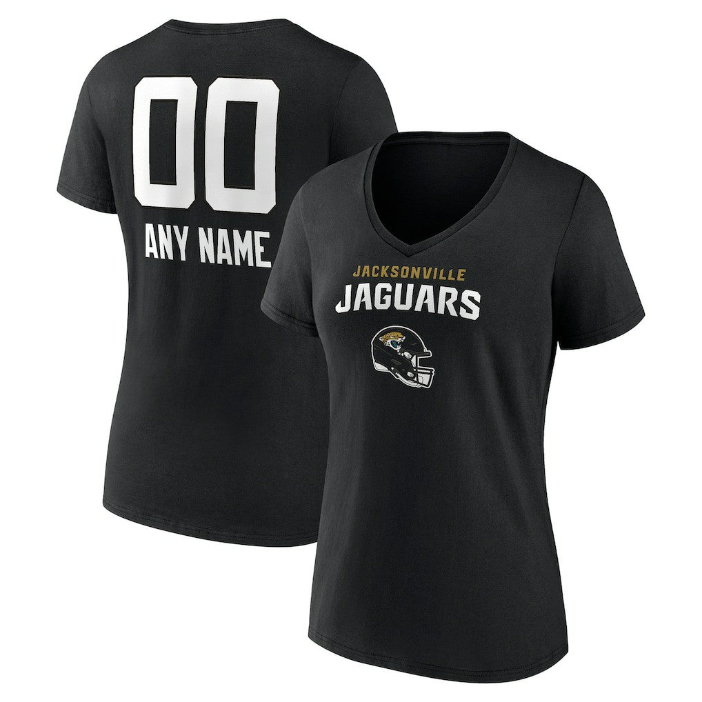 Jacksonville Jaguars Women's Personalized Name & Number Team Wordmark V-Neck T-Shirt - Black T-shirts