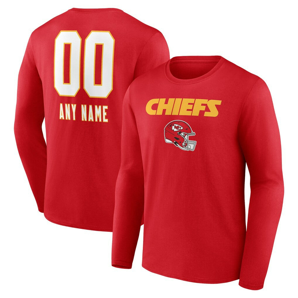 Kansas City Chiefs Personalized Name & Number Team Wordmark Long Sleeve T-Shirt - Red T-shirts