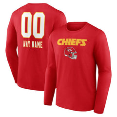 Kansas City Chiefs Personalized Name & Number Team Wordmark Long Sleeve T-Shirt - Red T-shirts