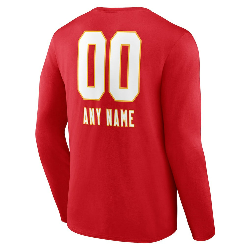 Kansas City Chiefs Personalized Name & Number Team Wordmark Long Sleeve T-Shirt - Red T-shirts