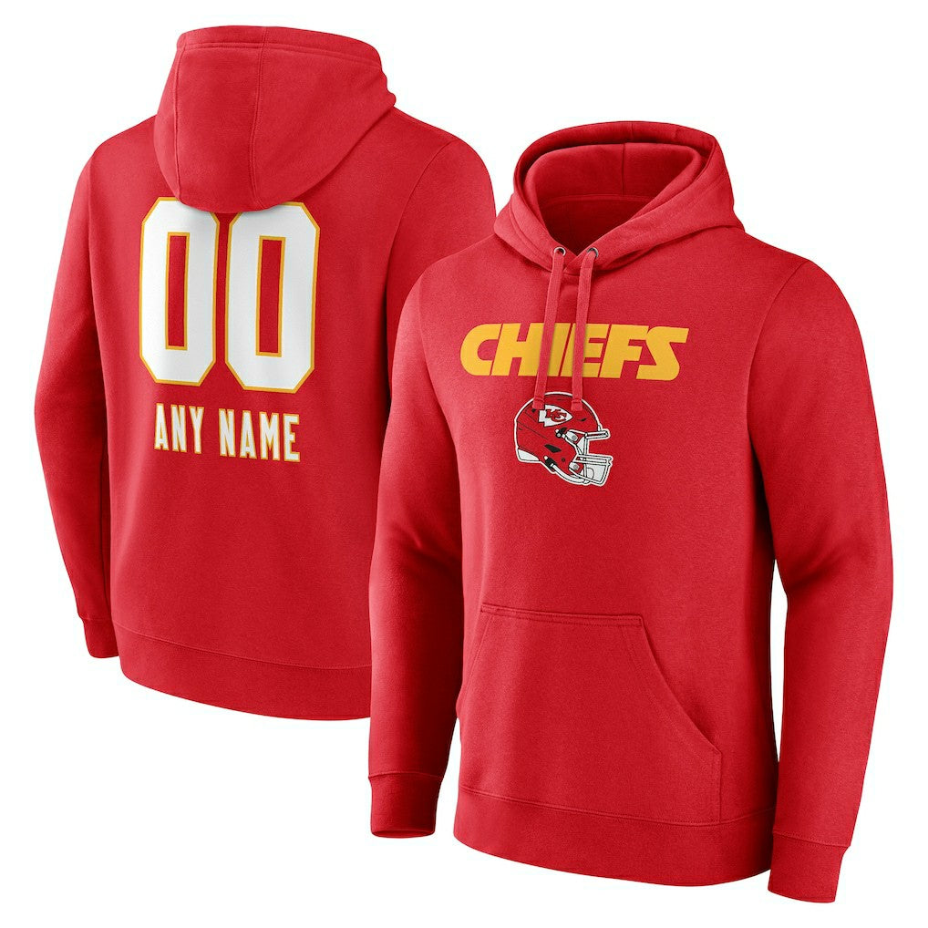 Kansas City Chiefs Personalized Name & Number Team Wordmark Pullover Hoodie - Red Hoodies