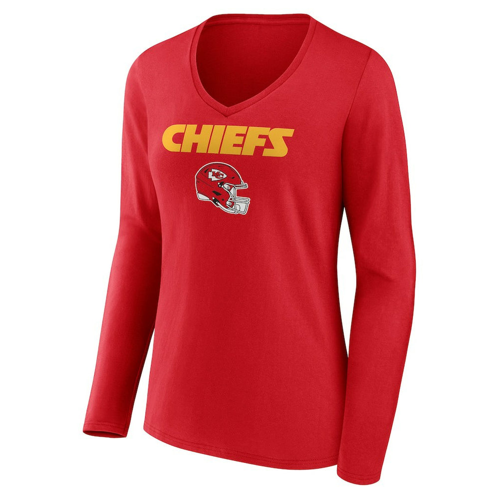 Kansas City Chiefs Women's Personalized Name & Number Team Wordmark Long Sleeve V-Neck T-Shirt - Red T-shirts