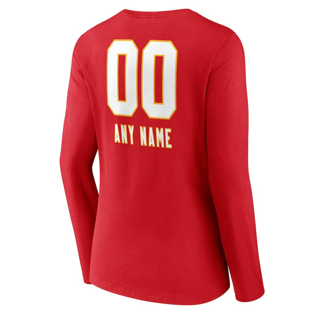 Kansas City Chiefs Women's Personalized Name & Number Team Wordmark Long Sleeve V-Neck T-Shirt - Red T-shirts