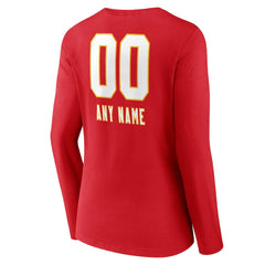 Kansas City Chiefs Women's Personalized Name & Number Team Wordmark Long Sleeve V-Neck T-Shirt - Red T-shirts