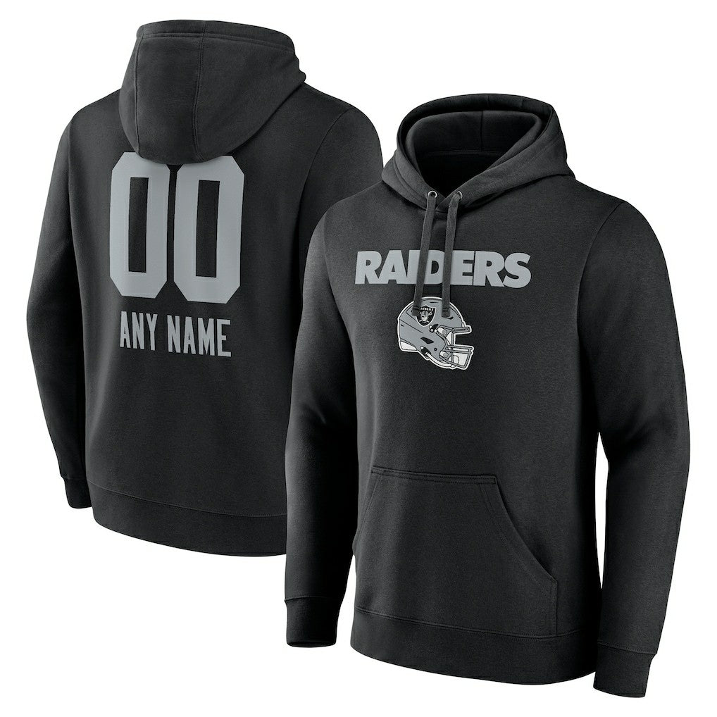 Las Vegas Raiders Personalized Name & Number Team Wordmark Pullover Hoodie - Black Hoodies