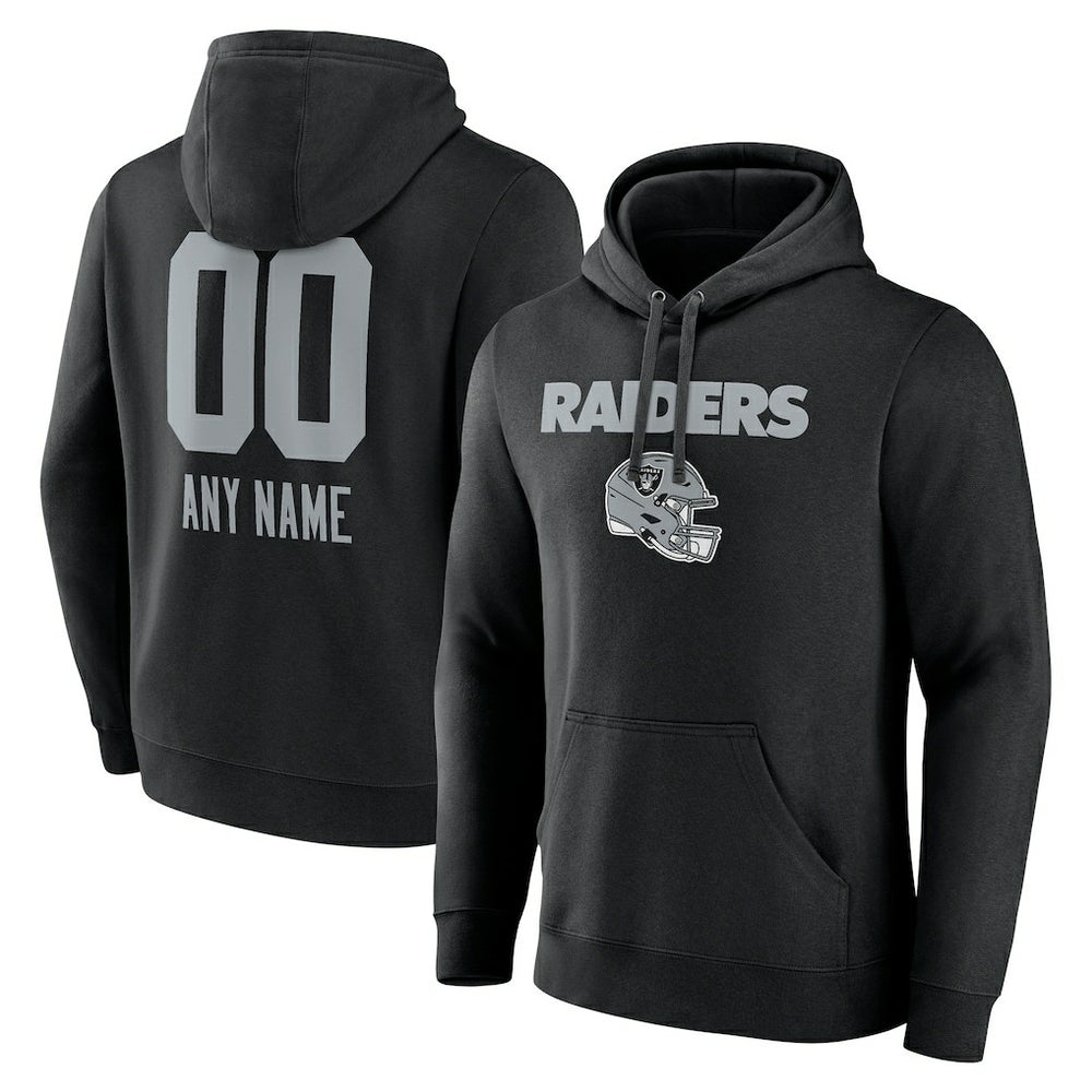 Las Vegas Raiders Personalized Name & Number Team Wordmark Pullover Hoodie - Black Hoodies