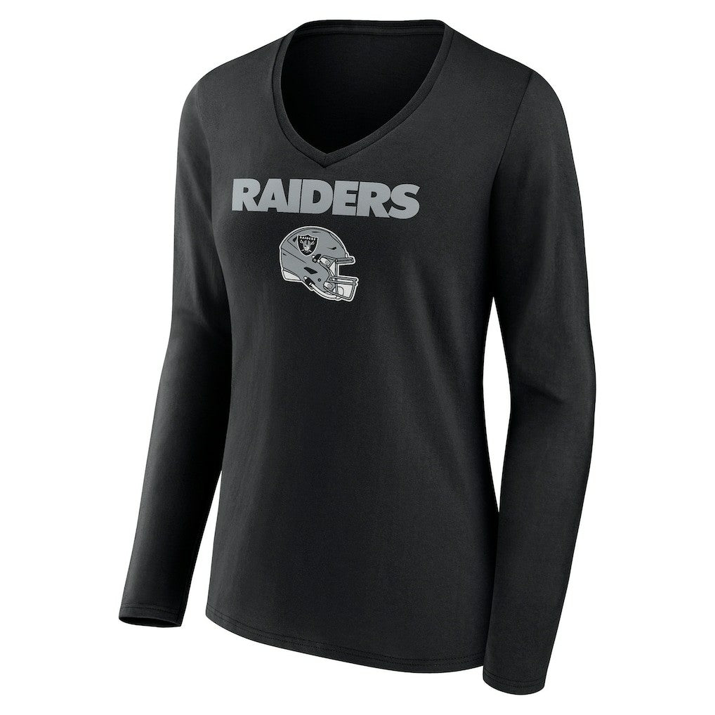 Las Vegas Raiders Women's Personalized Name & Number Team Wordmark Long Sleeve V-Neck T-Shirt - Black T-shirts