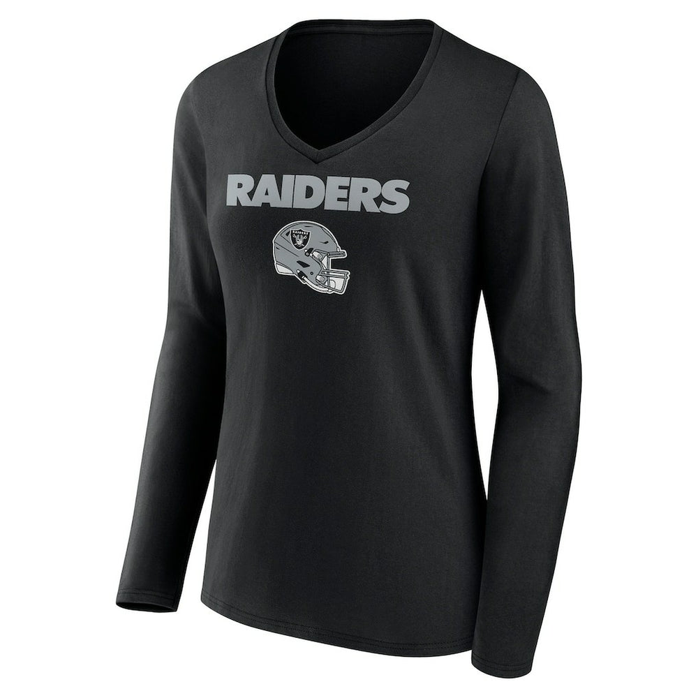 Las Vegas Raiders Women's Personalized Name & Number Team Wordmark Long Sleeve V-Neck T-Shirt - Black T-shirts