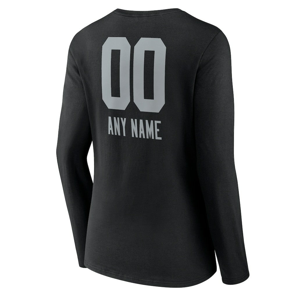 Las Vegas Raiders Women's Personalized Name & Number Team Wordmark Long Sleeve V-Neck T-Shirt - Black T-shirts