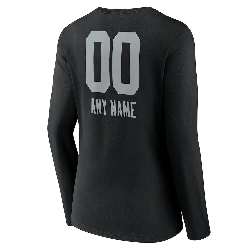 Las Vegas Raiders Women's Personalized Name & Number Team Wordmark Long Sleeve V-Neck T-Shirt - Black T-shirts