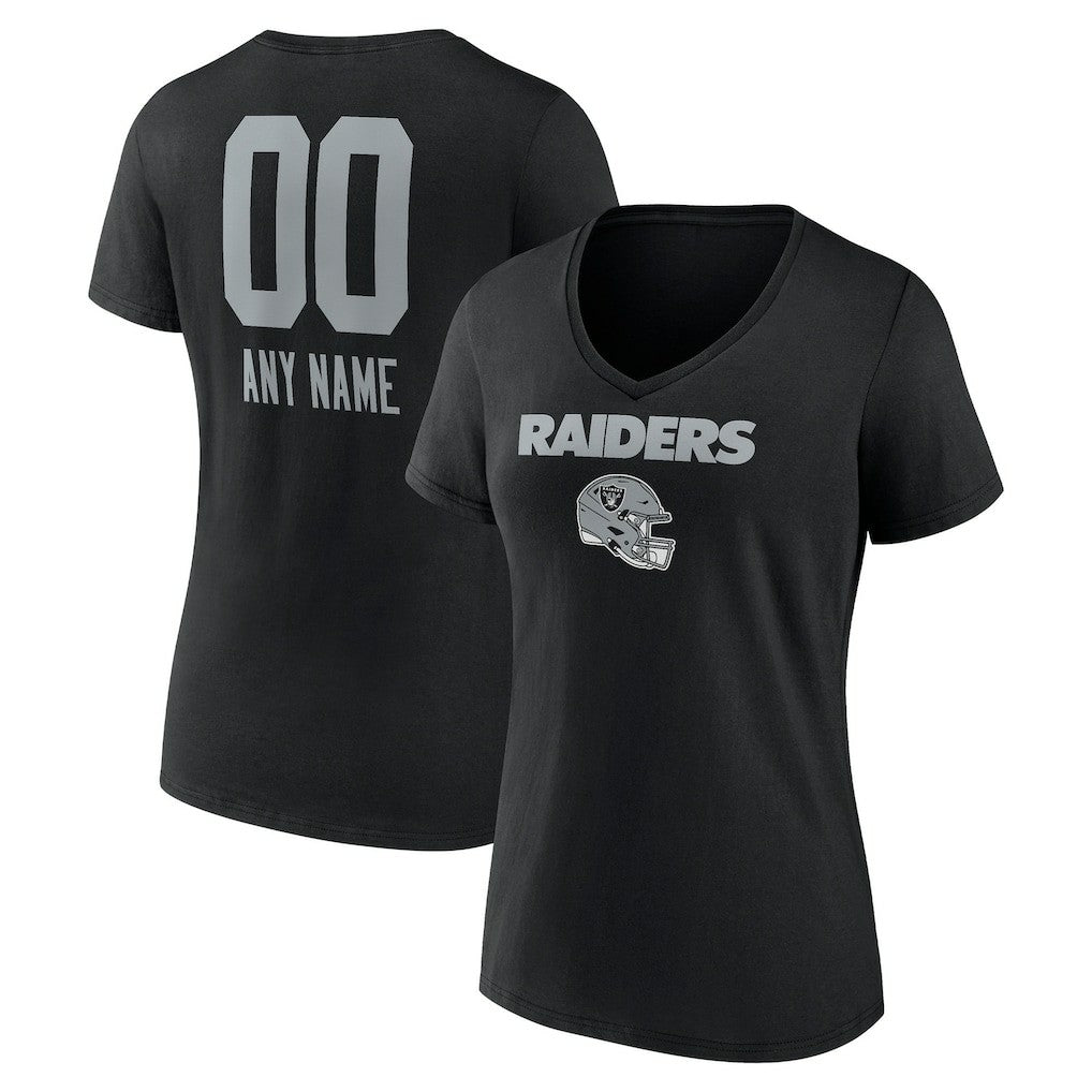 Las Vegas Raiders Women's Personalized Name & Number Team Wordmark V-Neck T-Shirt - Black T-shirts