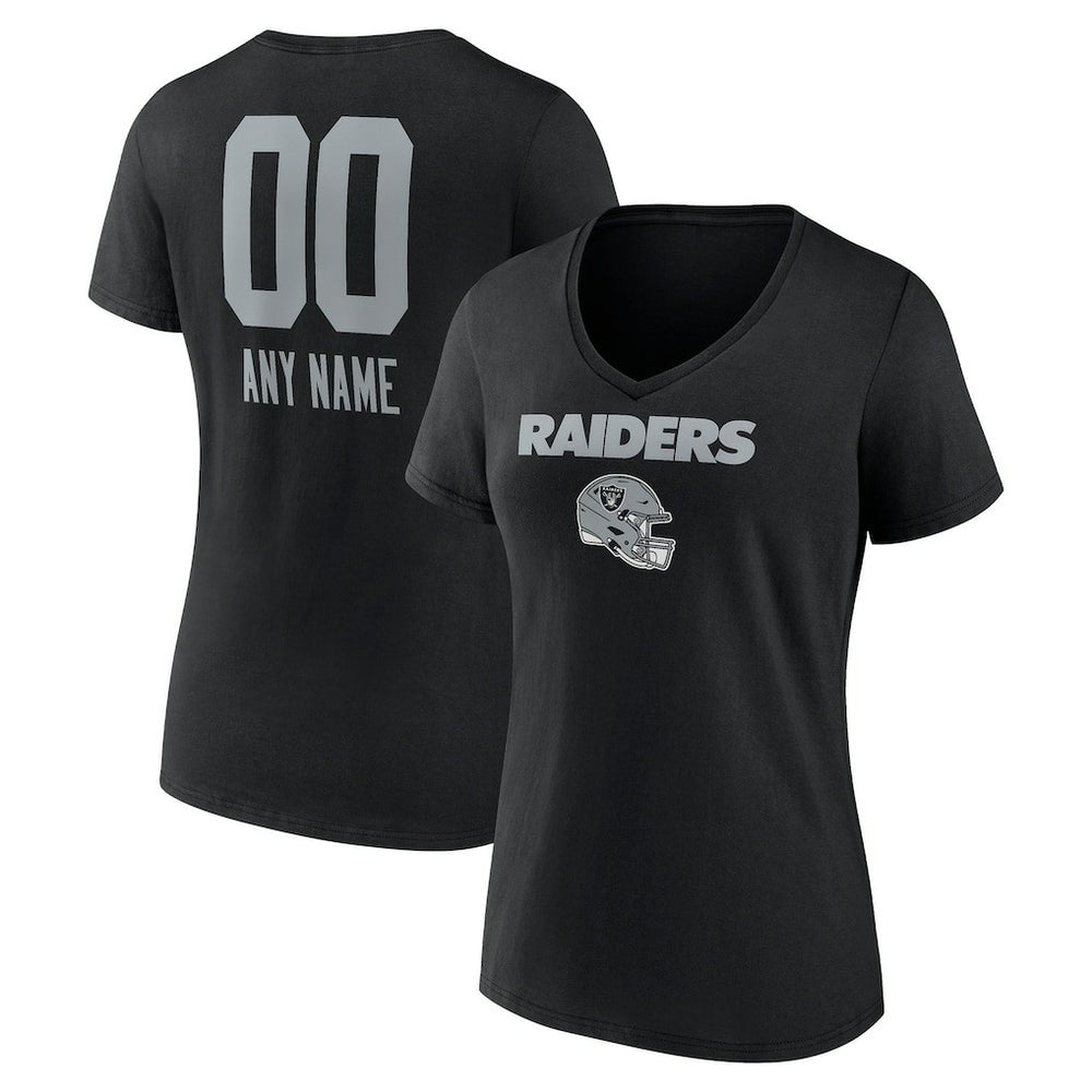 Las Vegas Raiders Women's Personalized Name & Number Team Wordmark V-Neck T-Shirt - Black T-shirts