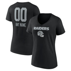Las Vegas Raiders Women's Personalized Name & Number Team Wordmark V-Neck T-Shirt - Black T-shirts