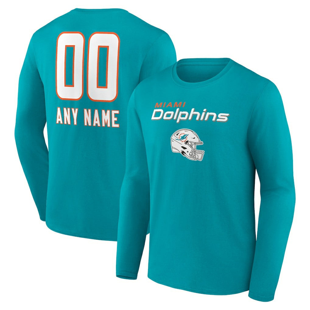 Miami Dolphins Personalized Name & Number Team Wordmark Long Sleeve T-Shirt - Aqua T-shirts