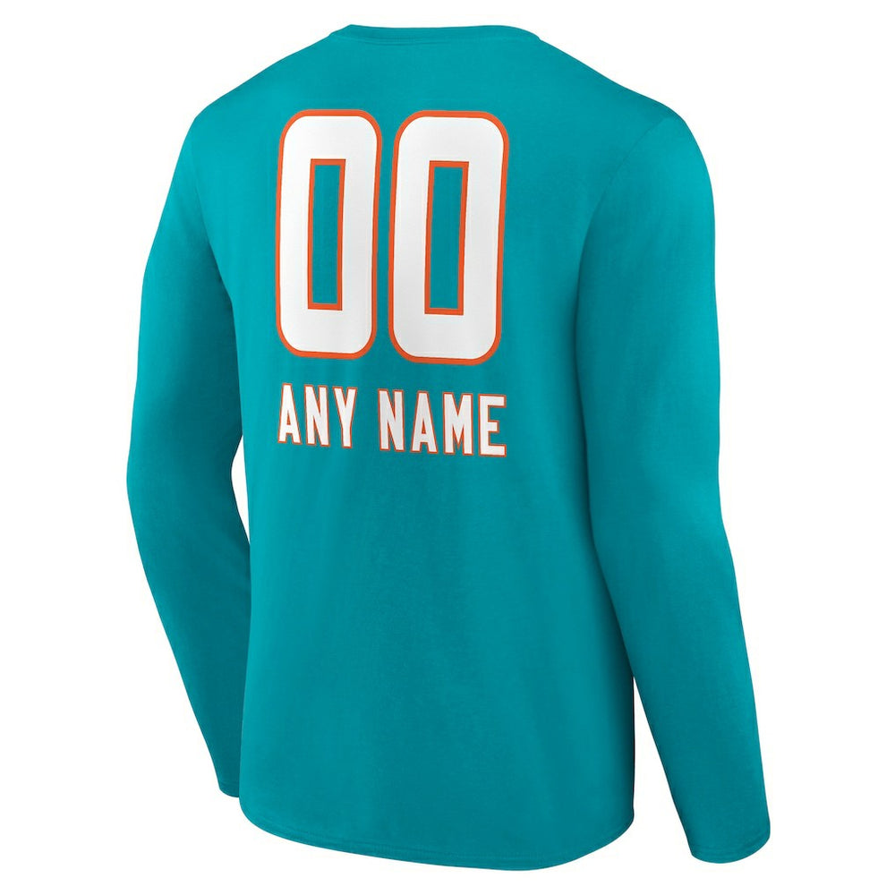 Miami Dolphins Personalized Name & Number Team Wordmark Long Sleeve T-Shirt - Aqua T-shirts