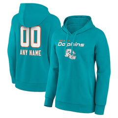 Miami Dolphins Women's Personalized Name & Number Team Wordmark Pullover Hoodie - Aqua Hoodies