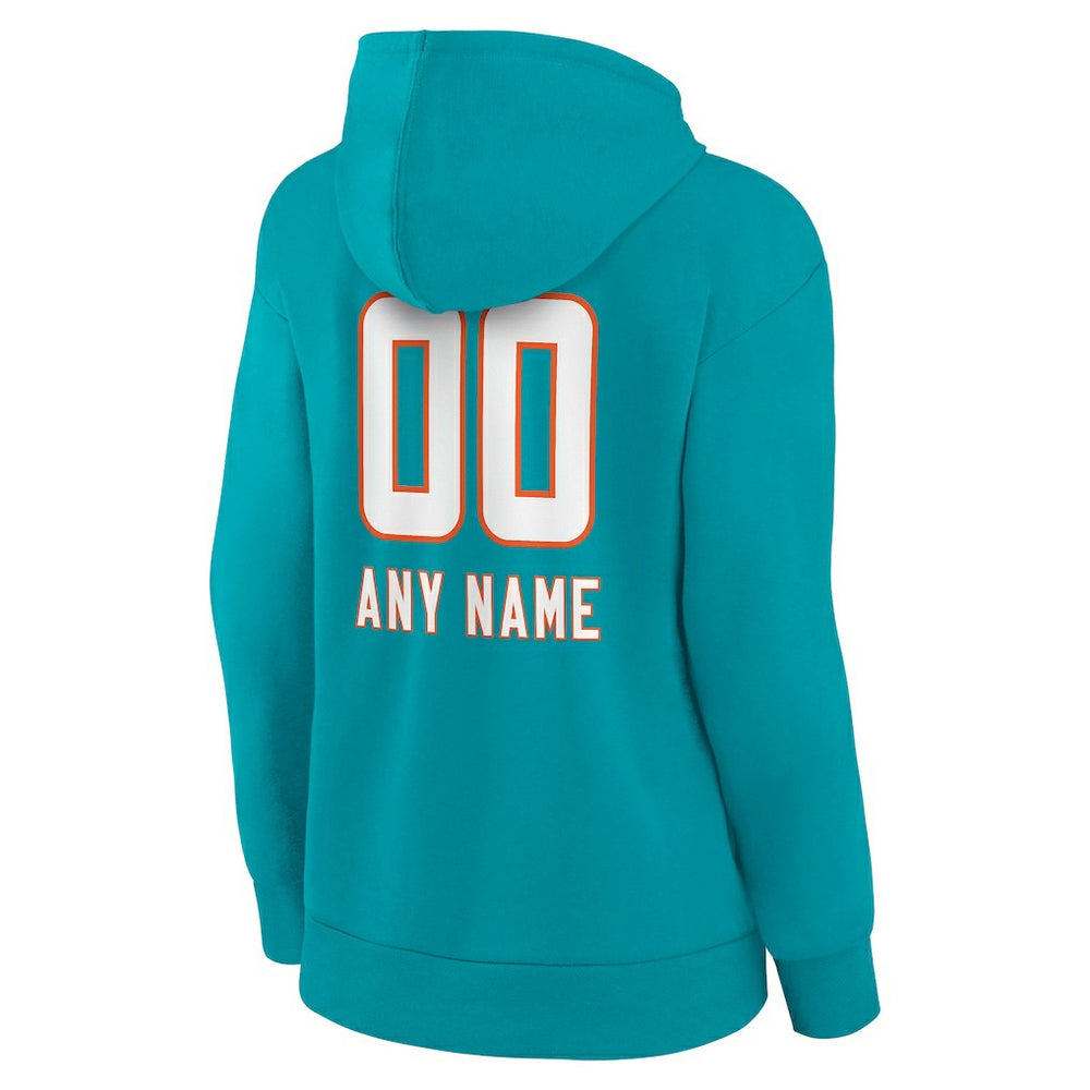 Miami Dolphins Women's Personalized Name & Number Team Wordmark Pullover Hoodie - Aqua Hoodies
