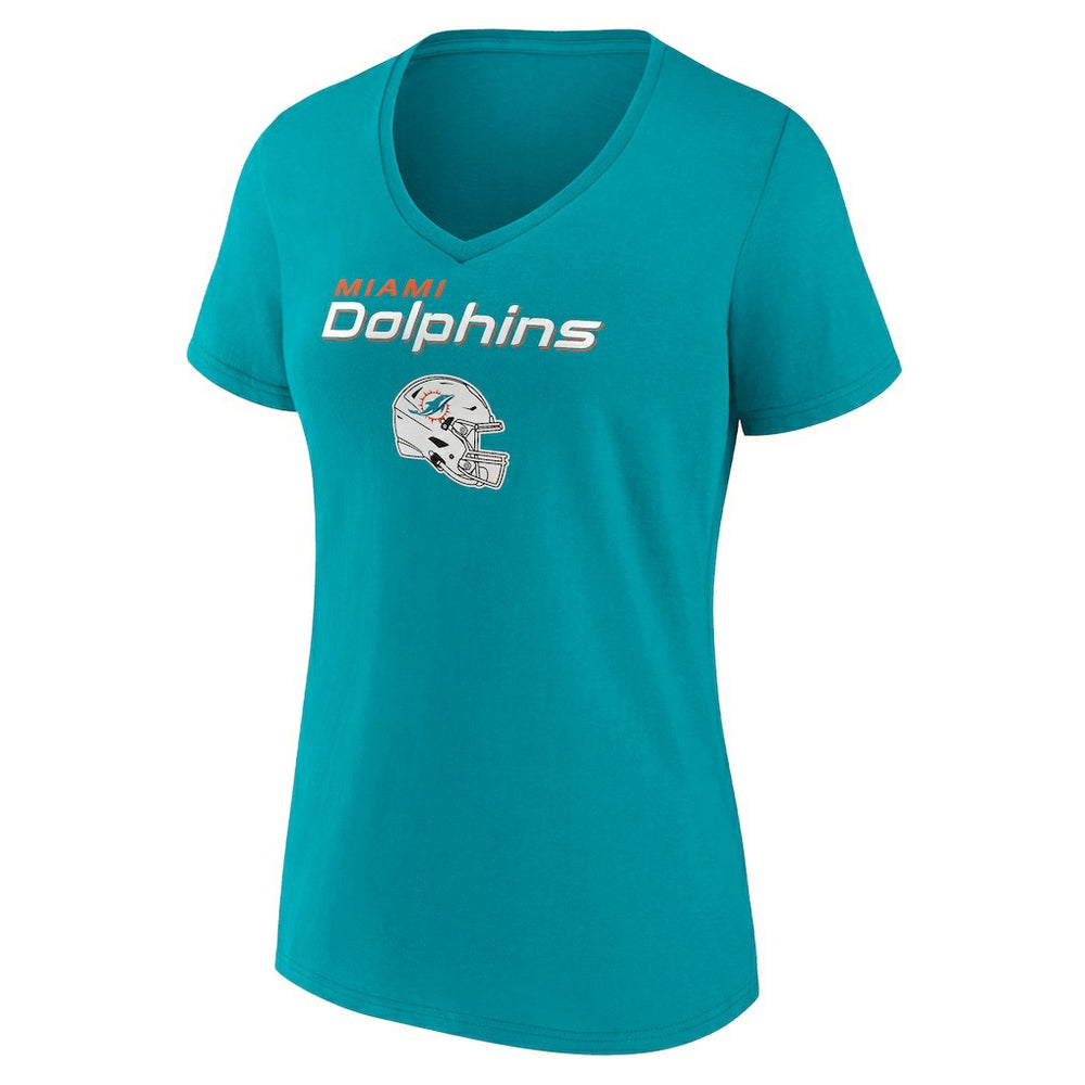 Miami Dolphins Women's Personalized Name & Number Team Wordmark V-Neck T-Shirt - Aqua T-shirts