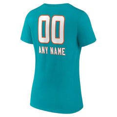 Miami Dolphins Women's Personalized Name & Number Team Wordmark V-Neck T-Shirt - Aqua T-shirts
