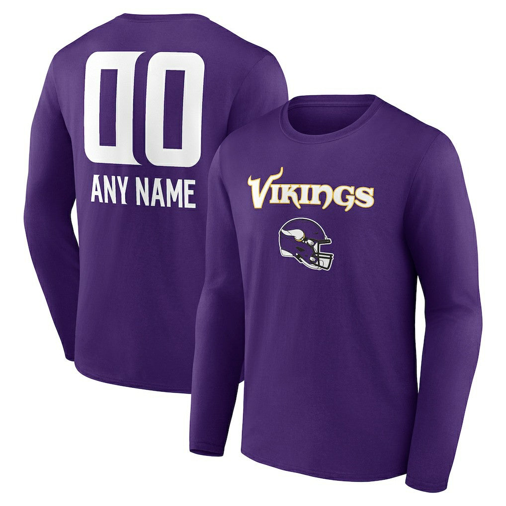 Minnesota Vikings Personalized Name & Number Team Wordmark Long Sleeve T-Shirt - Purple T-shirts