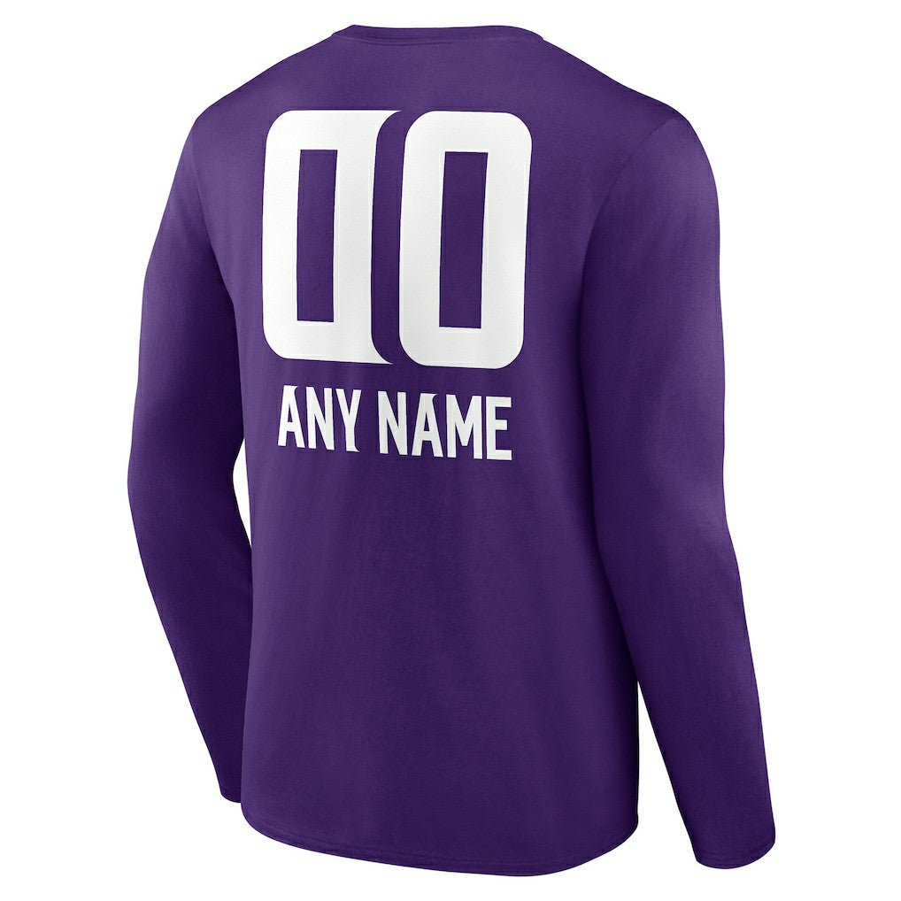 Minnesota Vikings Personalized Name & Number Team Wordmark Long Sleeve T-Shirt - Purple T-shirts