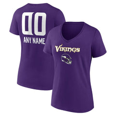 Minnesota Vikings Women's Personalized Name & Number Team Wordmark V-Neck T-Shirt - Purple T-shirts