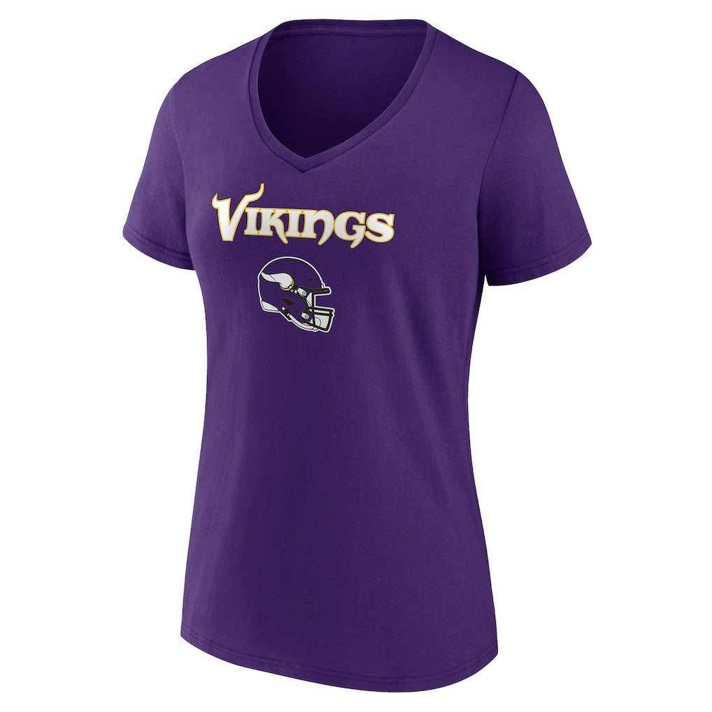 Minnesota Vikings Women's Personalized Name & Number Team Wordmark V-Neck T-Shirt - Purple T-shirts