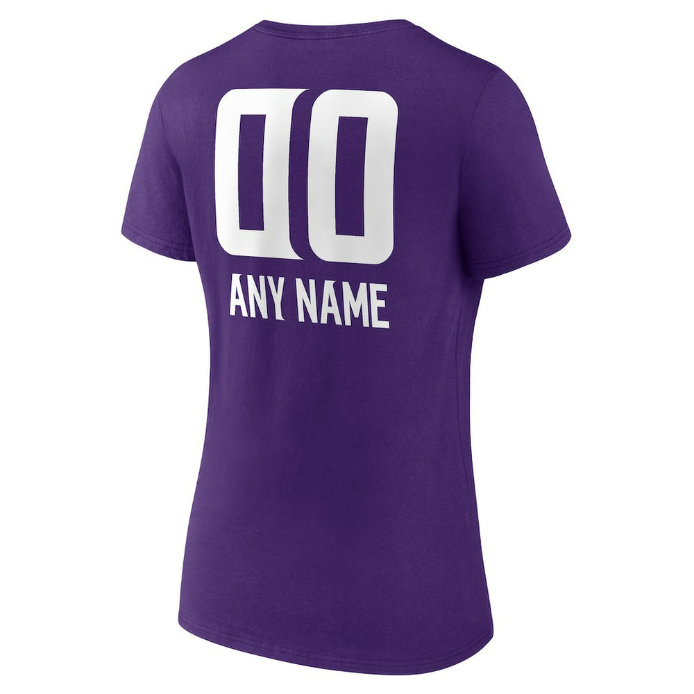 Minnesota Vikings Women's Personalized Name & Number Team Wordmark V-Neck T-Shirt - Purple T-shirts